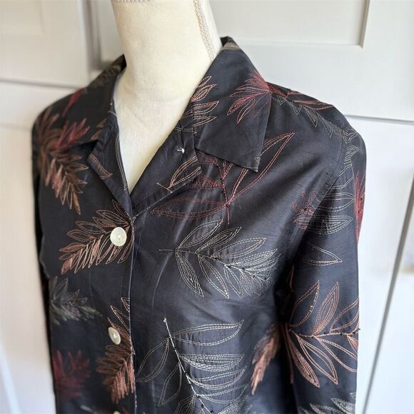 French Laundry Women's M Silk Black Beaded Embroidered Blazer Career Jacket - Picture 3 of 8